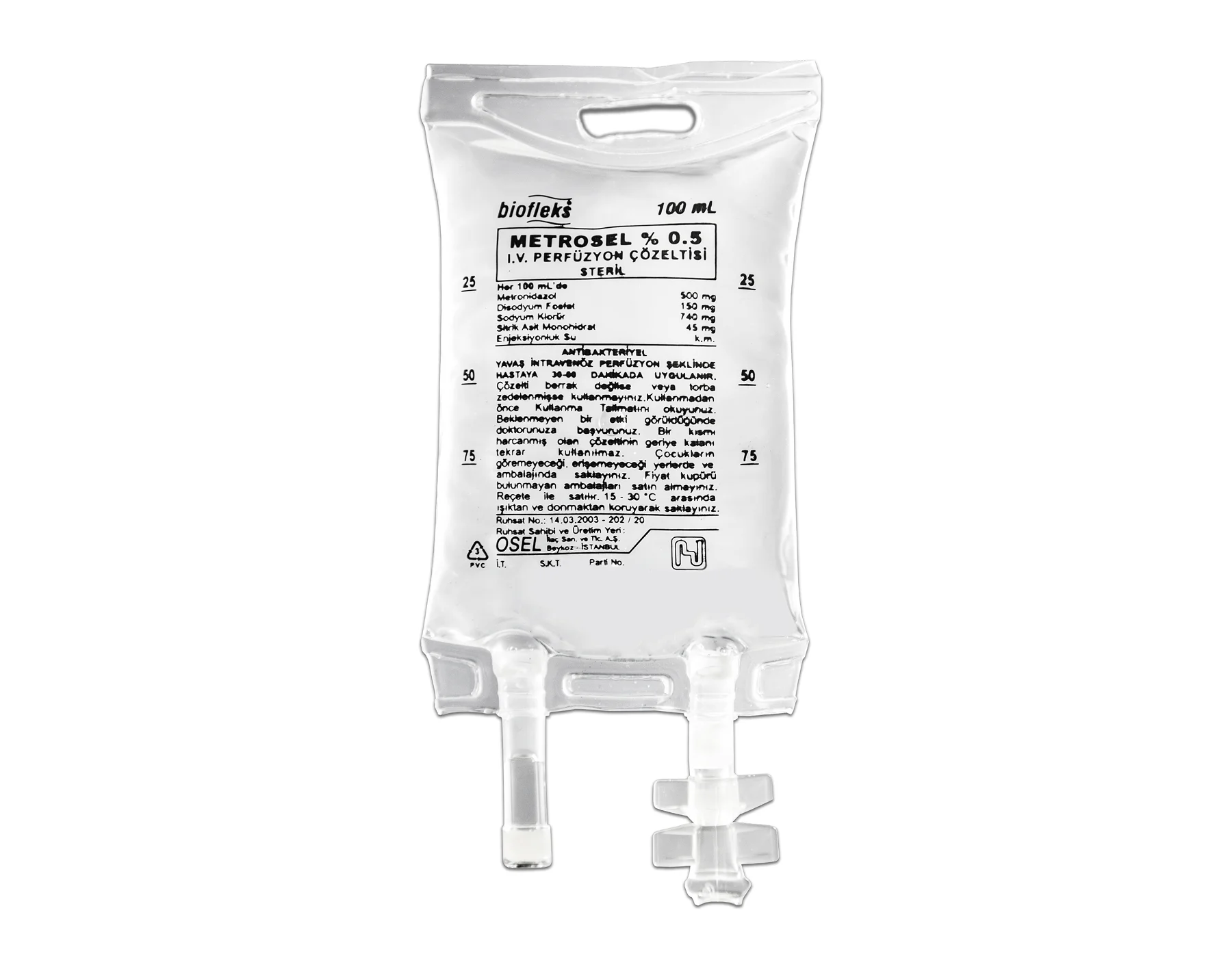 Biofleks Metrosel %0.5 I.V Perfüzyon Çözeltisi